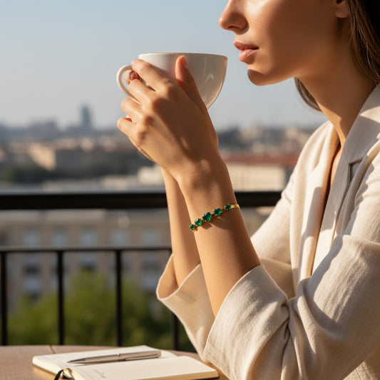 Elegantes Edelstahlarmband mit grünen Herzsteinen