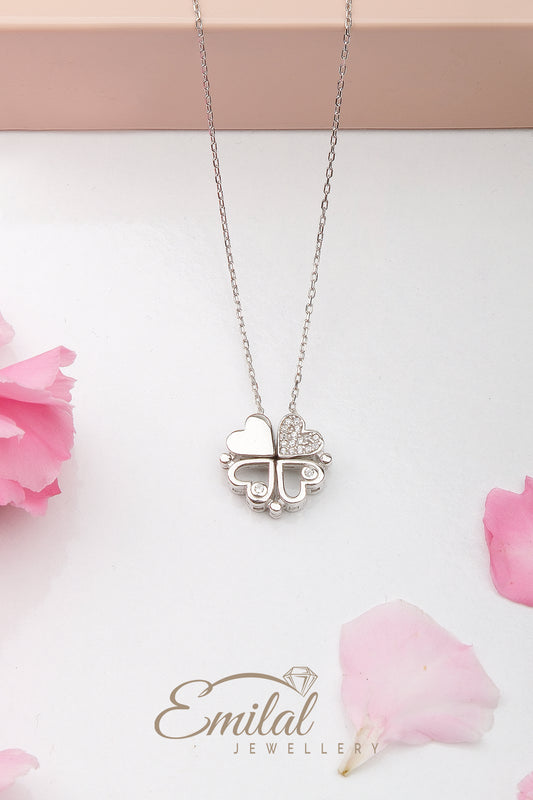 🍀 925 Sterling Silber Kleeblatt-Kette mit Herz-Design 💖