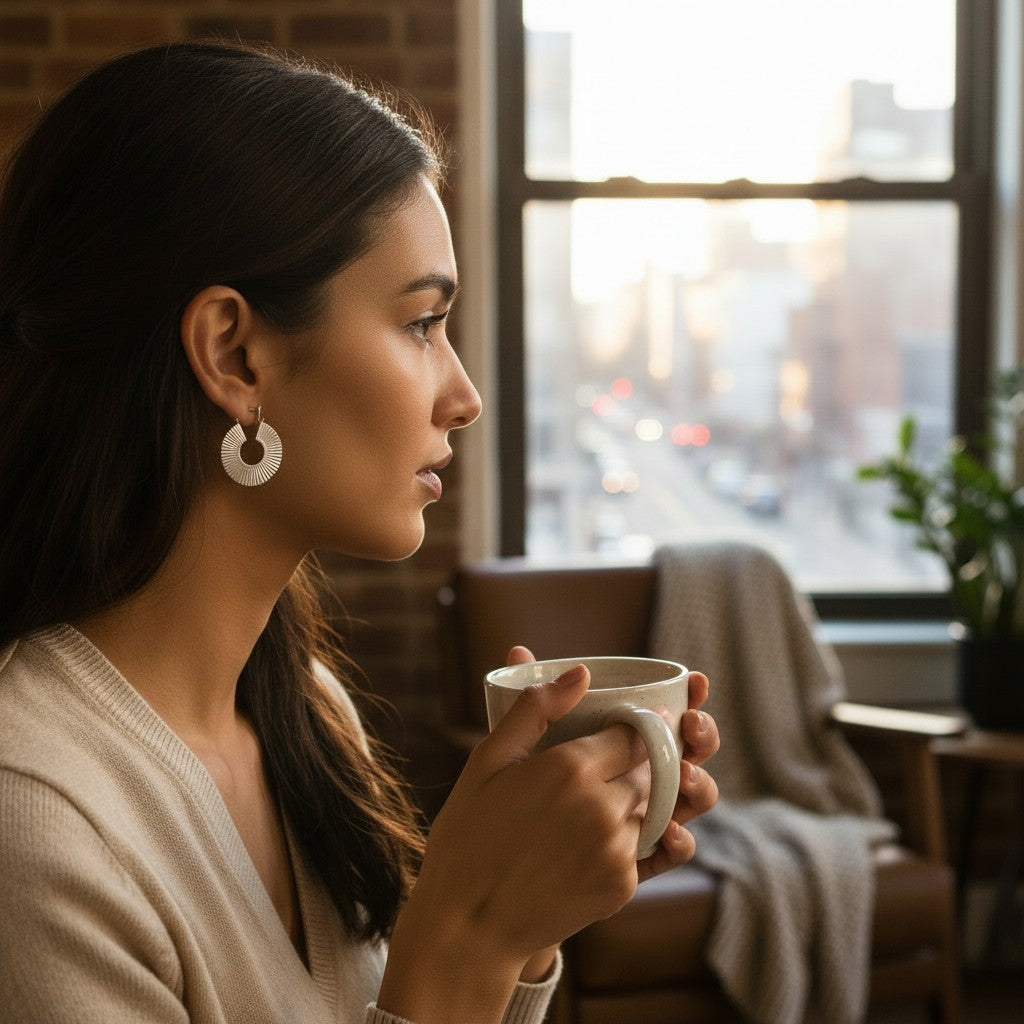 ✨ Orecchini a cerchio in acciaio inossidabile 316L placcato oro – design a ventaglio testurizzato ✨